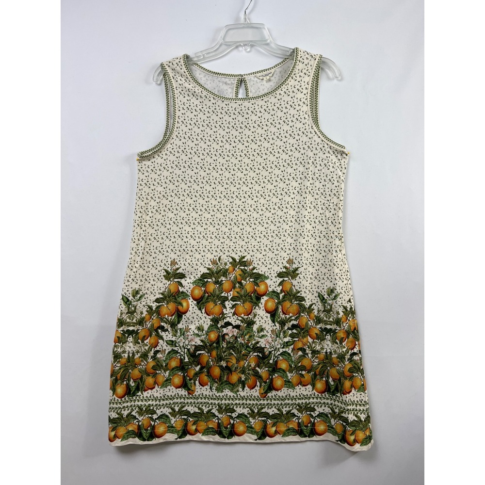 Max Studio London Shift Dress Womens L Cream Orange Citrus Print Linen Blend